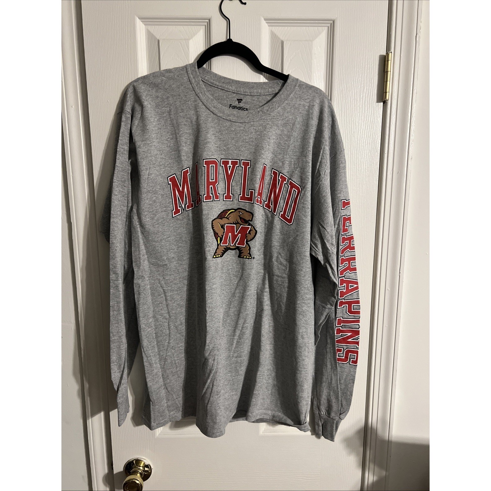 Maryland Terrapins College Fanatics Mens Gray Long Sleeve T-Shirt Large Nwt